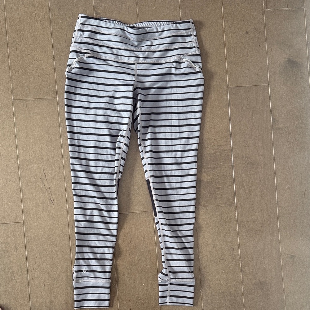 Athleta Black and grey Striped Leggings